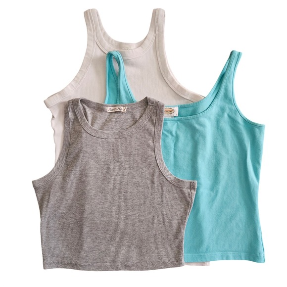 Tops - Lot of 3 Sleeveless Tank Tops Womens S Ribbed Crop Bundle Cotton Summer Basics